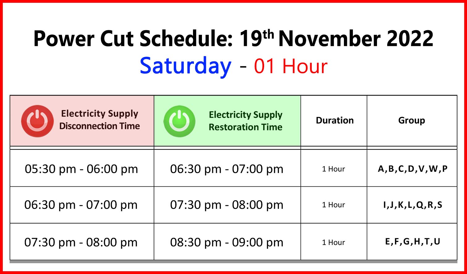 Power Cut Schedule Today 19 November 2022 - Power Cut time Table 19-11-2022