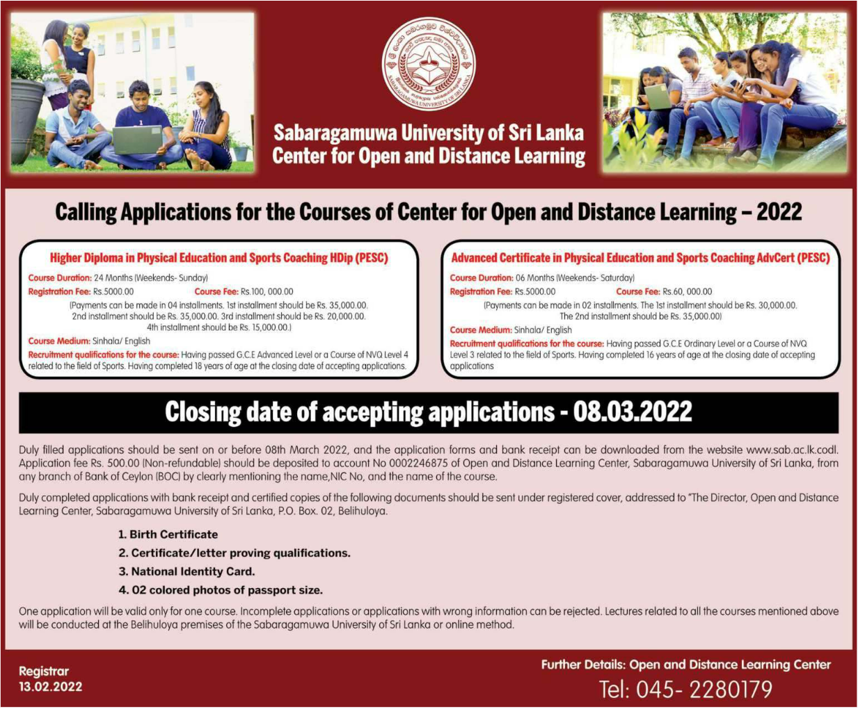 Courses of Center for Open and Distance Learning 2022 – Sabaragamuwa University