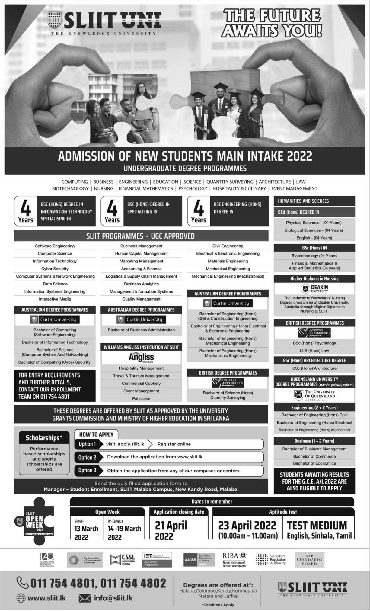 SLIIT Degree Main Intake 2022 Admission of New Students
