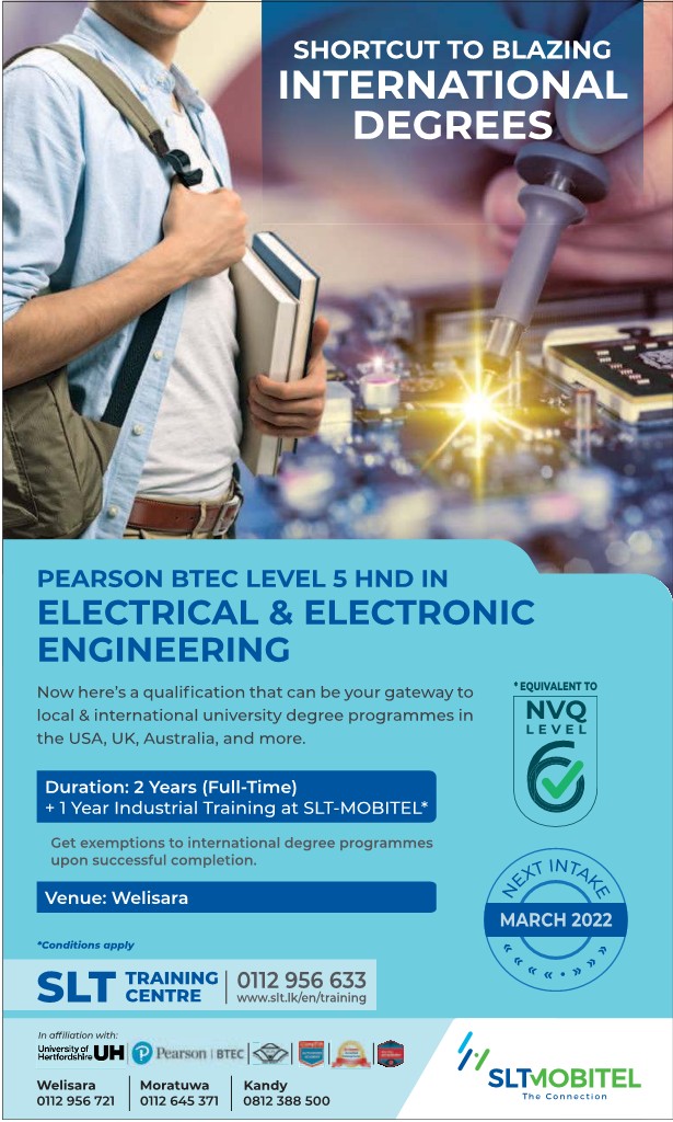Pearson BTEC Level 5 HND in Electrical and Electronic Engineering 2022 in SLT Training Centres