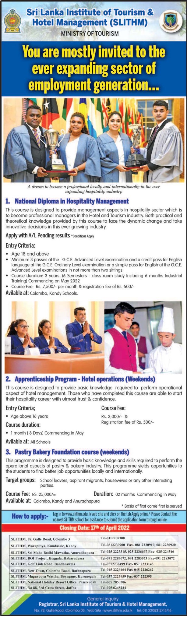 Sri Lanka Institute of Tourism and Hotel Management Courses 2022