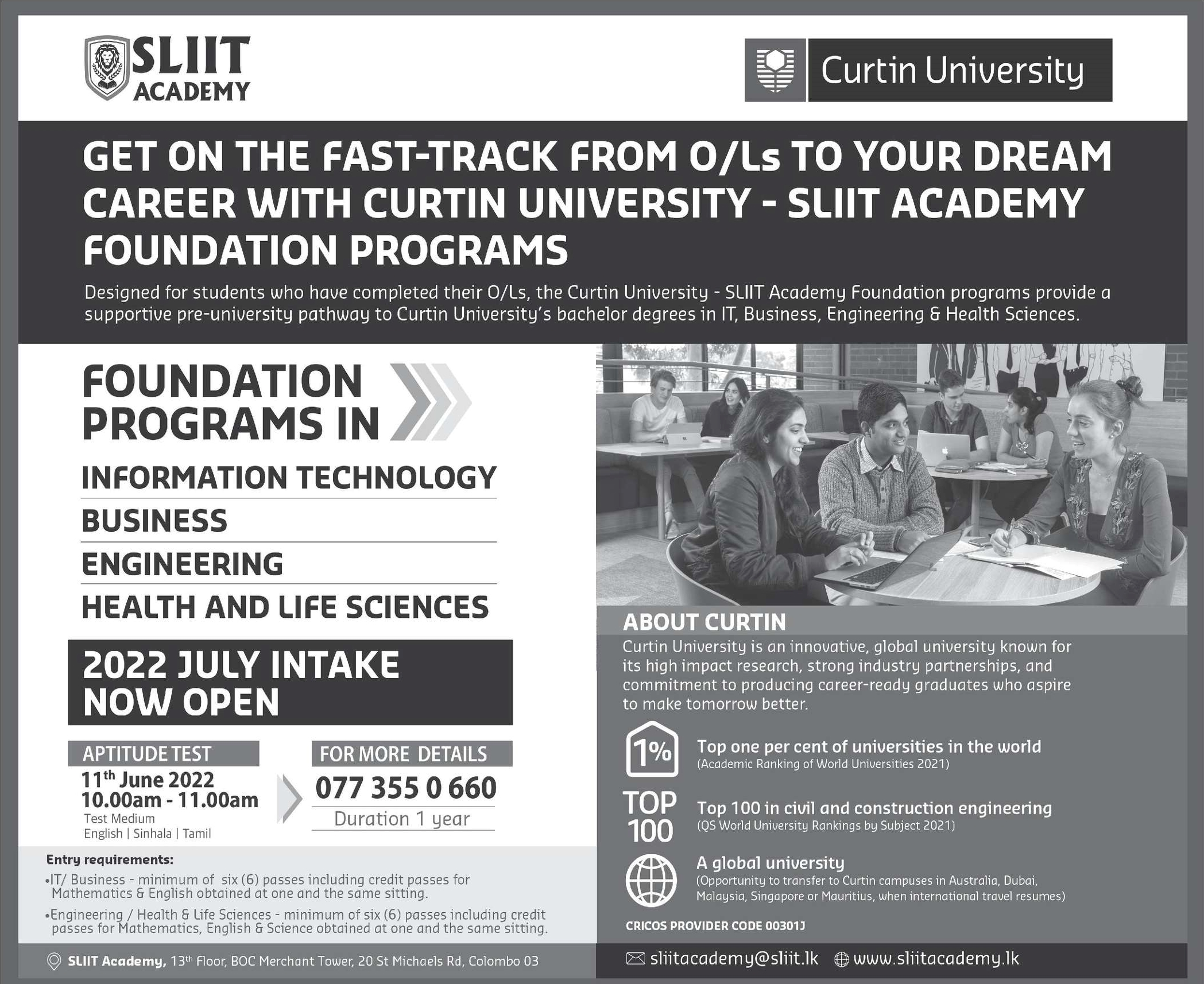 After O/L Degree Foundation Programs - SLIIT Academy Courses Degree Details