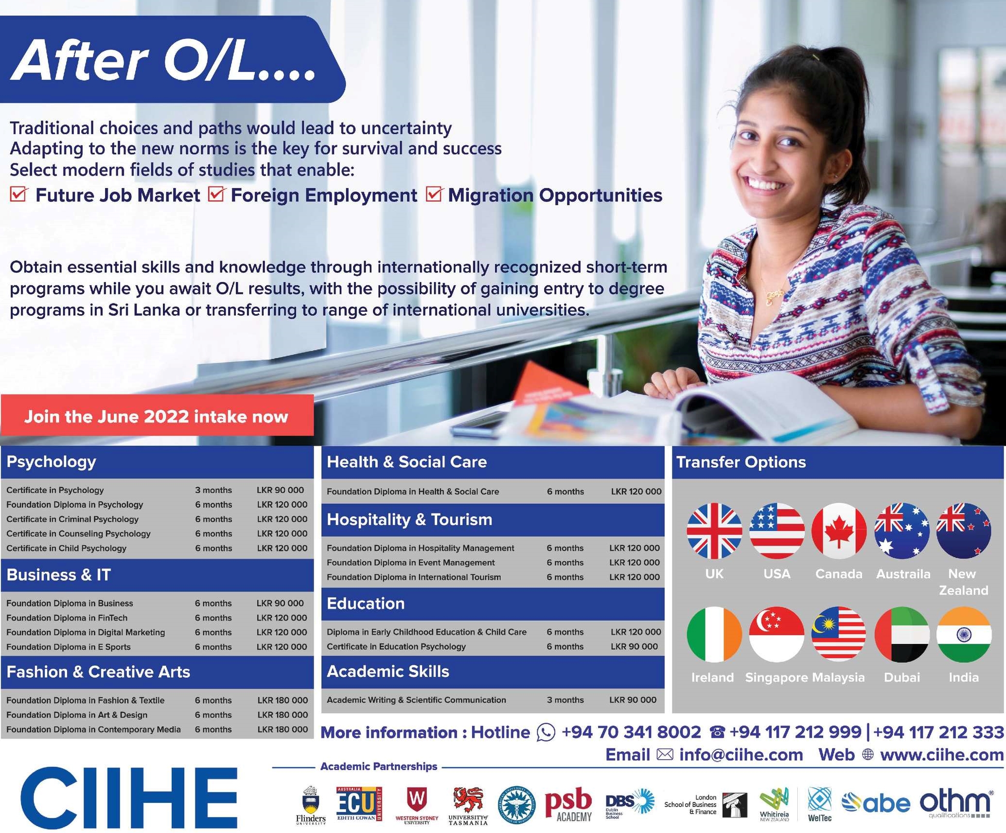 After O/L Diploma Certification Courses - CIIHE Sri Lanka Diploma Courses Details