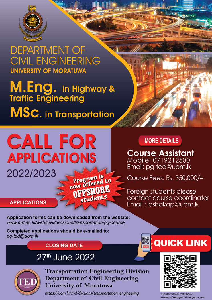 MSc in Transportation Degree 2022/2023 - University of Moratuwa