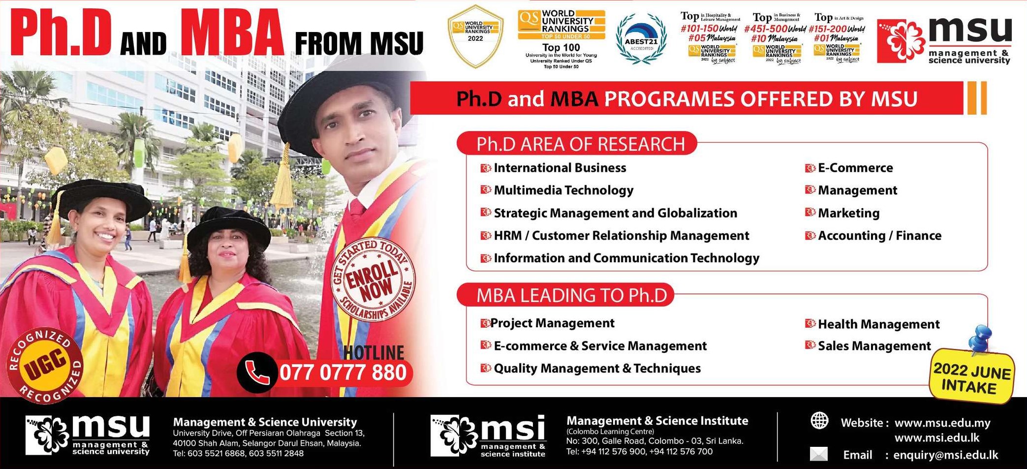 PhD and MBA Degree Programmes 2022 - MSU Institute Courses Degree Details