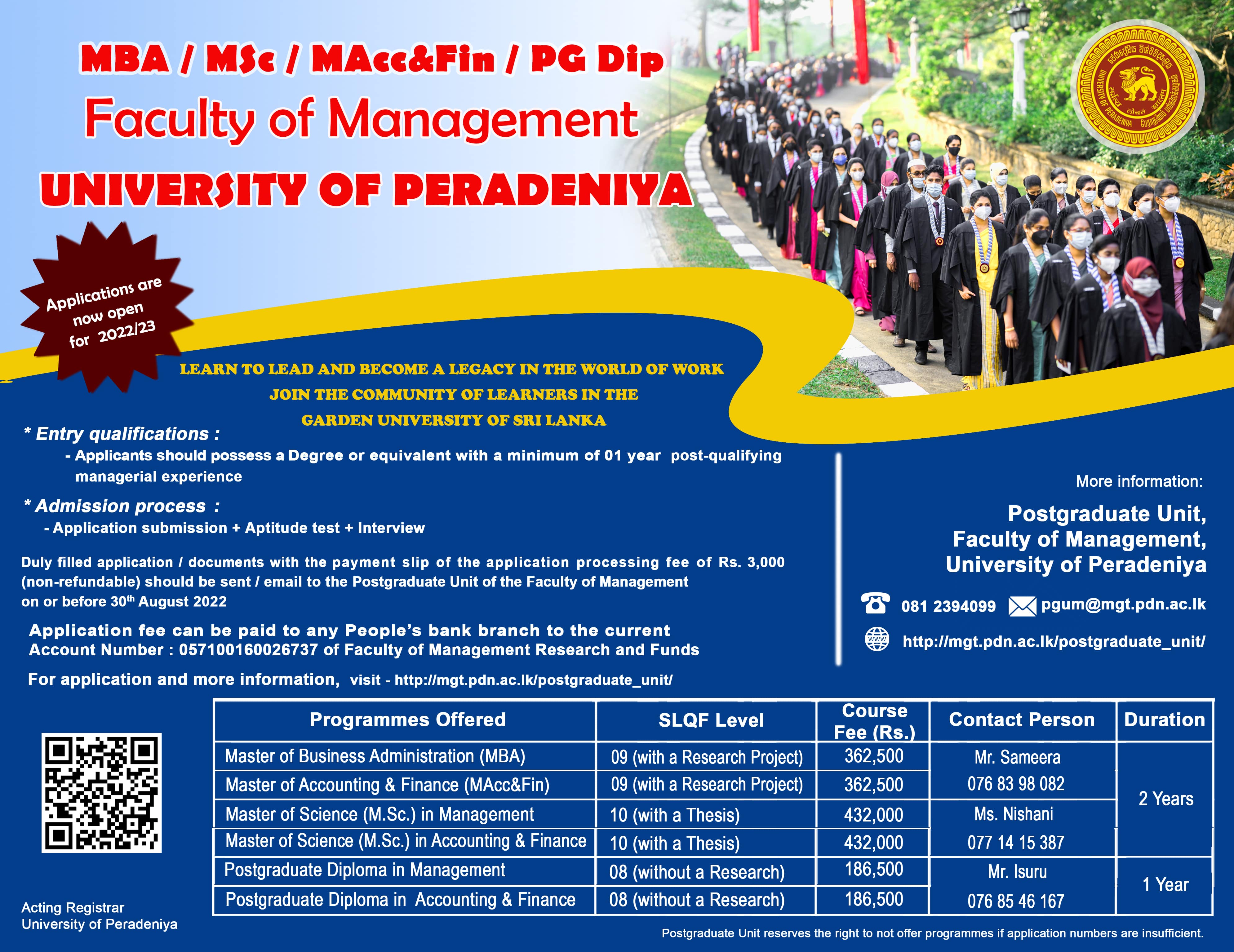 Faculty of management Postgraduate Programme 2022/2023 - University of Peradeniya