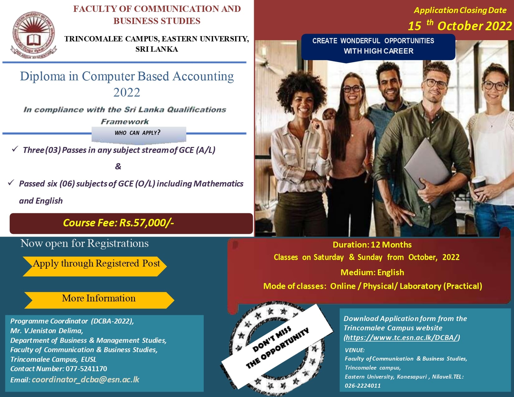 Diploma in Computer Based Accounting 2022 - Eastern University Courses Details