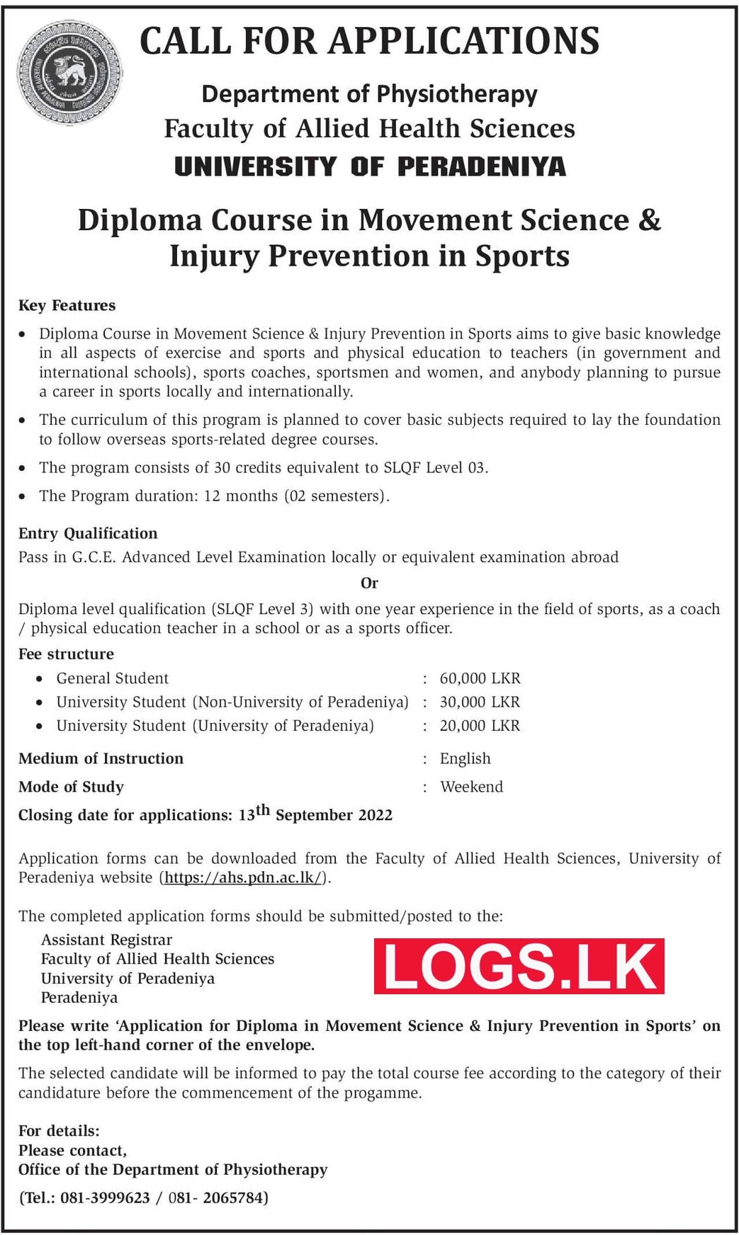 Diploma Course in Movement Science & Injury Prevention in Sports - University of Peradeniya