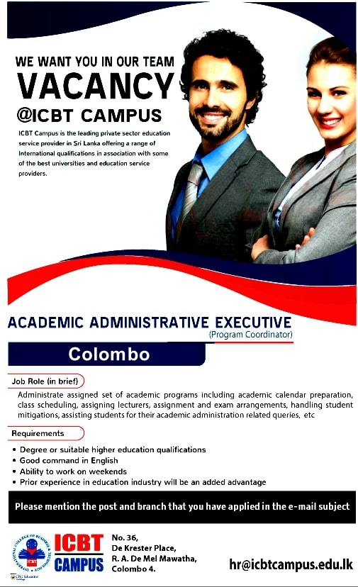 Academic Administrative Assistant Colombo ICBT Campus Jobs Vacancies