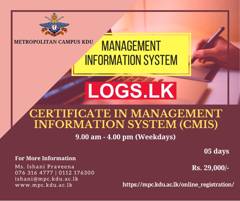 Certificate in Management Information System 2023 (CMIS) General Sir John Kotelawala Defence University Courses Apply Online
