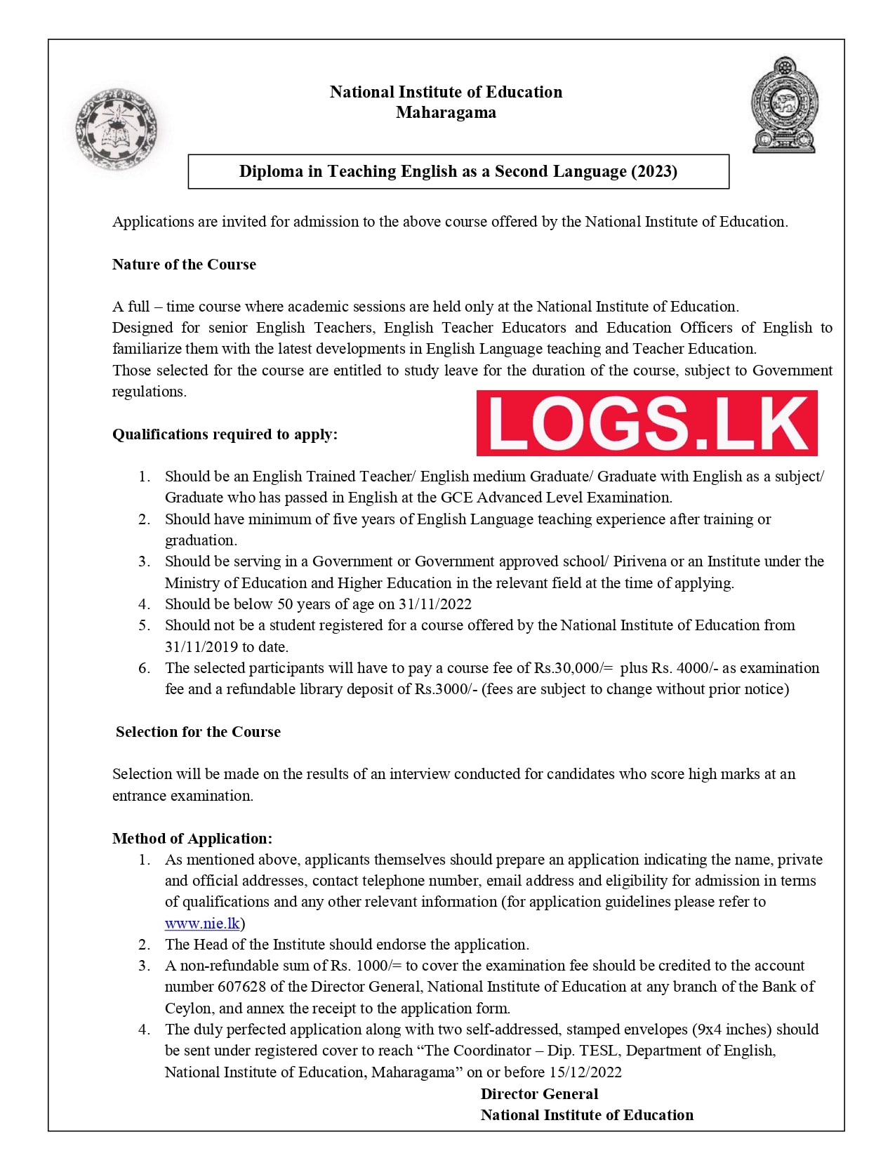 Diploma in Teaching English as a Second Language 2023 Details, Application Form Download