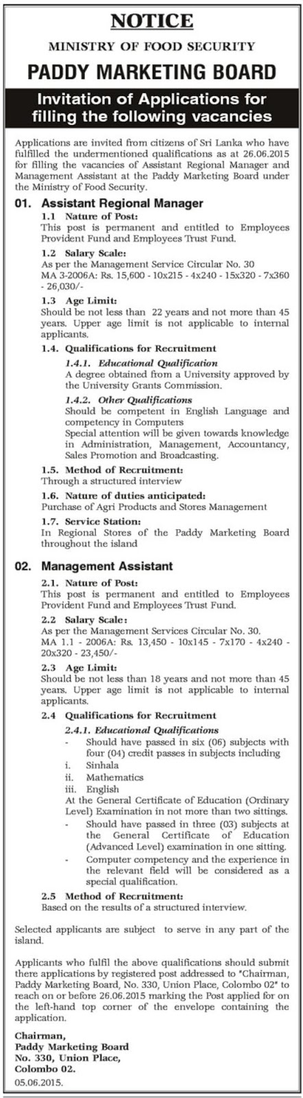 Assistant Regional Manager & Management Assistant Ministry of Food Security