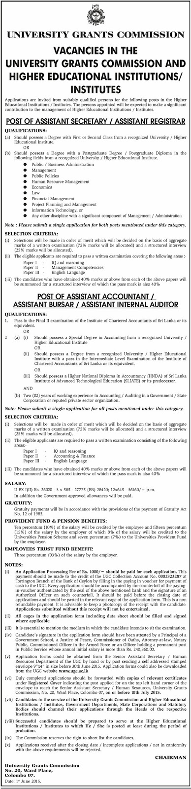 Assistant Registrar & Assistant Accountant Jobs Vacancies in UGC