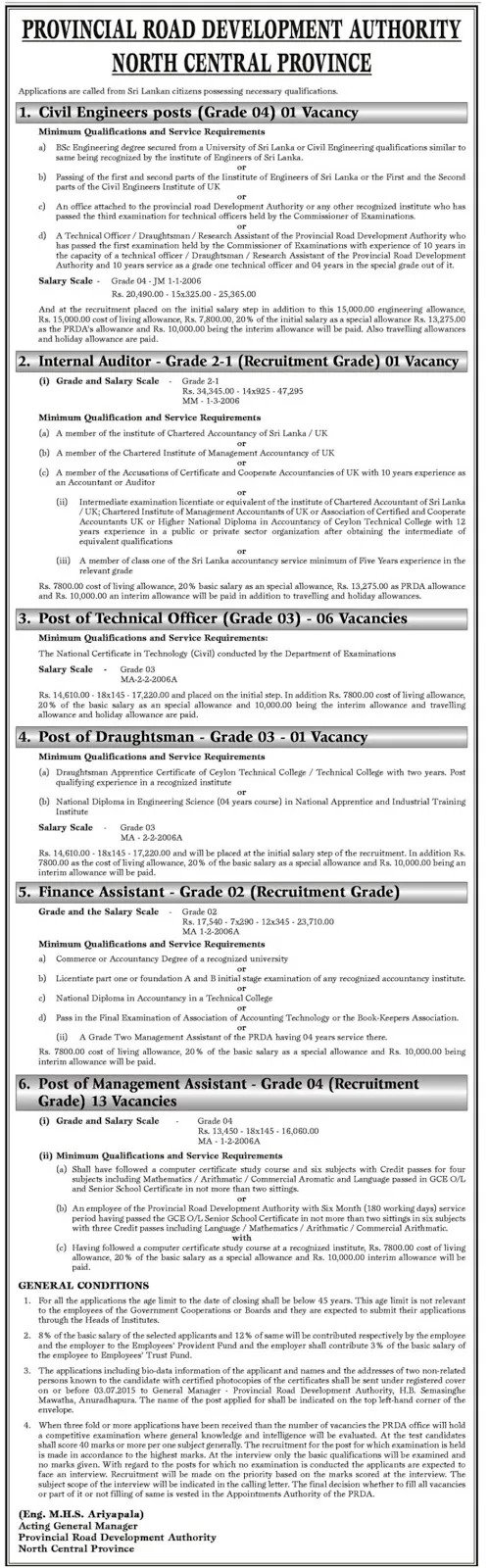 Vacancies in Provincial Road Development Authority