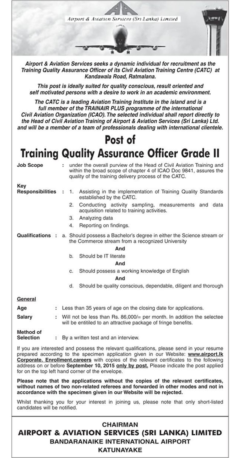 QA Officer Vacancies in Airport & Aviation Services