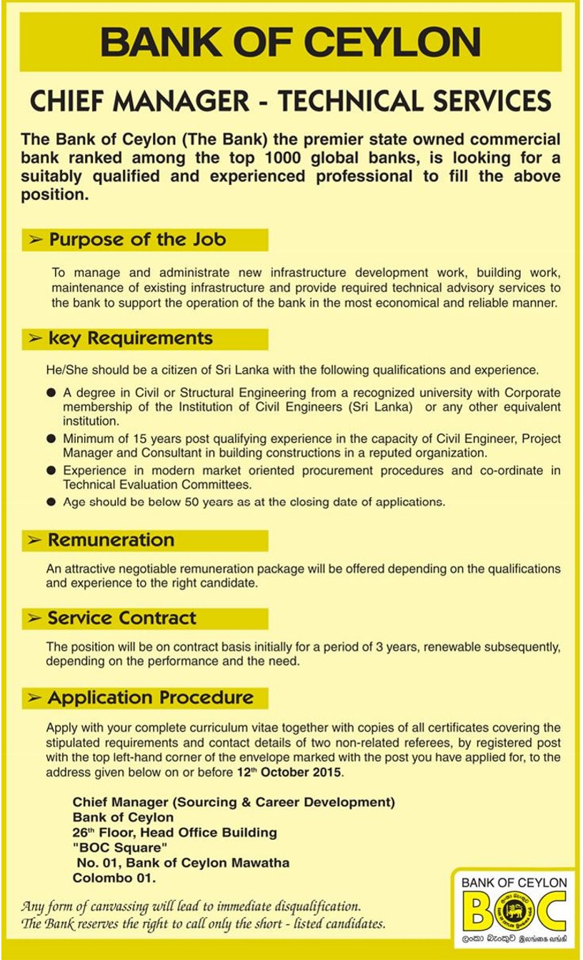 Chief Manager Job Vacancy in Bank of Ceylon
