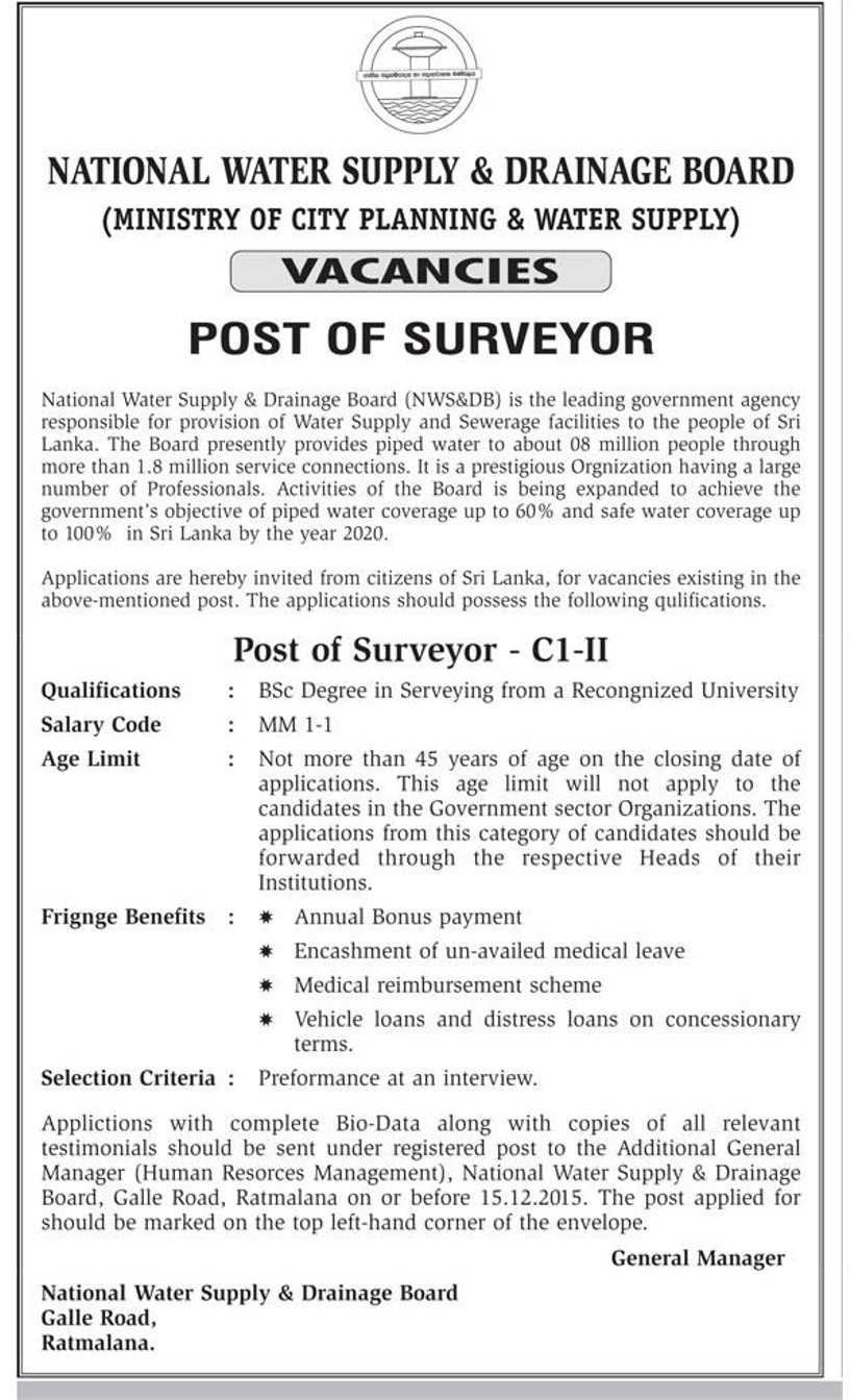 Surveyor Vacancies in Water Board