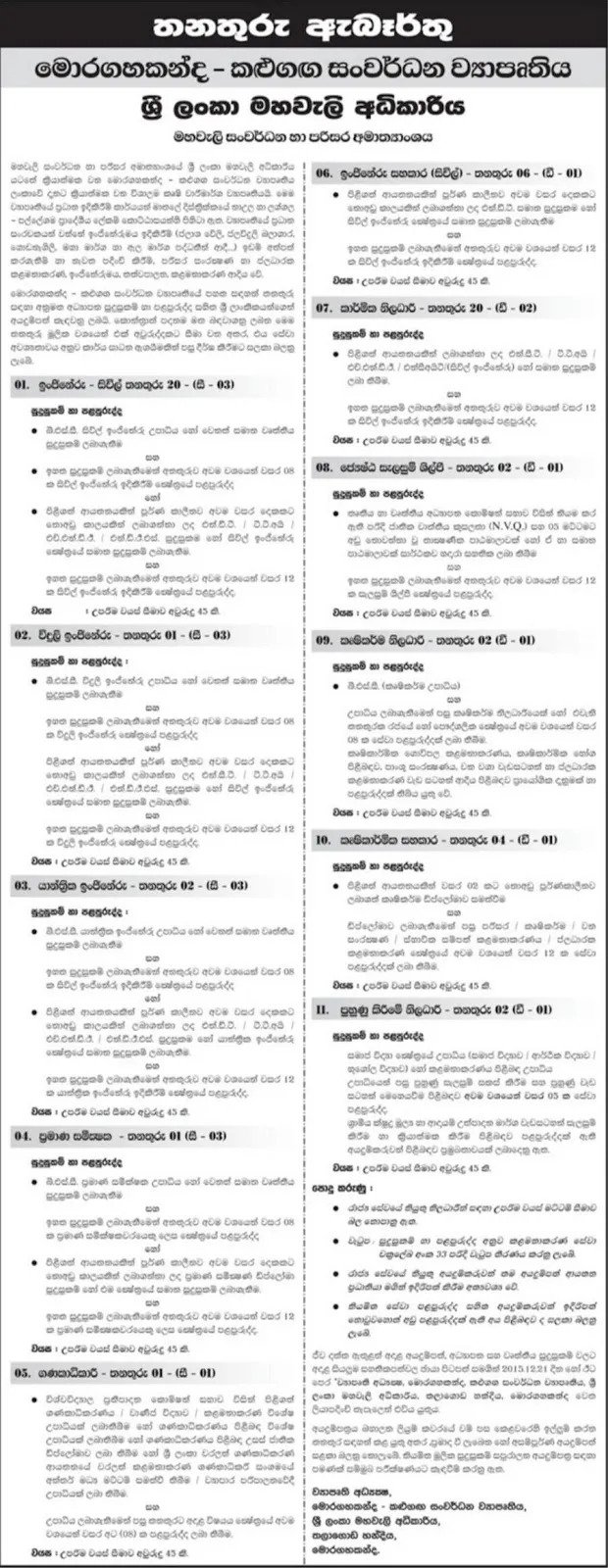 Vacancies of Sri Lanka Mahaweli Authority
