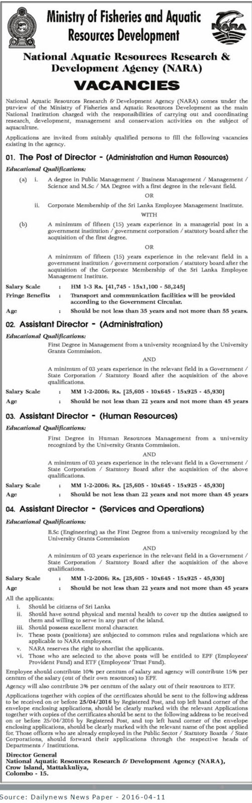 NARA Sri Lanka Jobs Vacancies