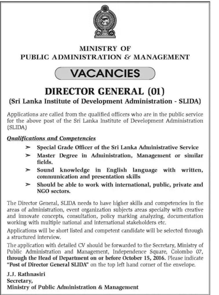 SLIDA Director General Vacancies