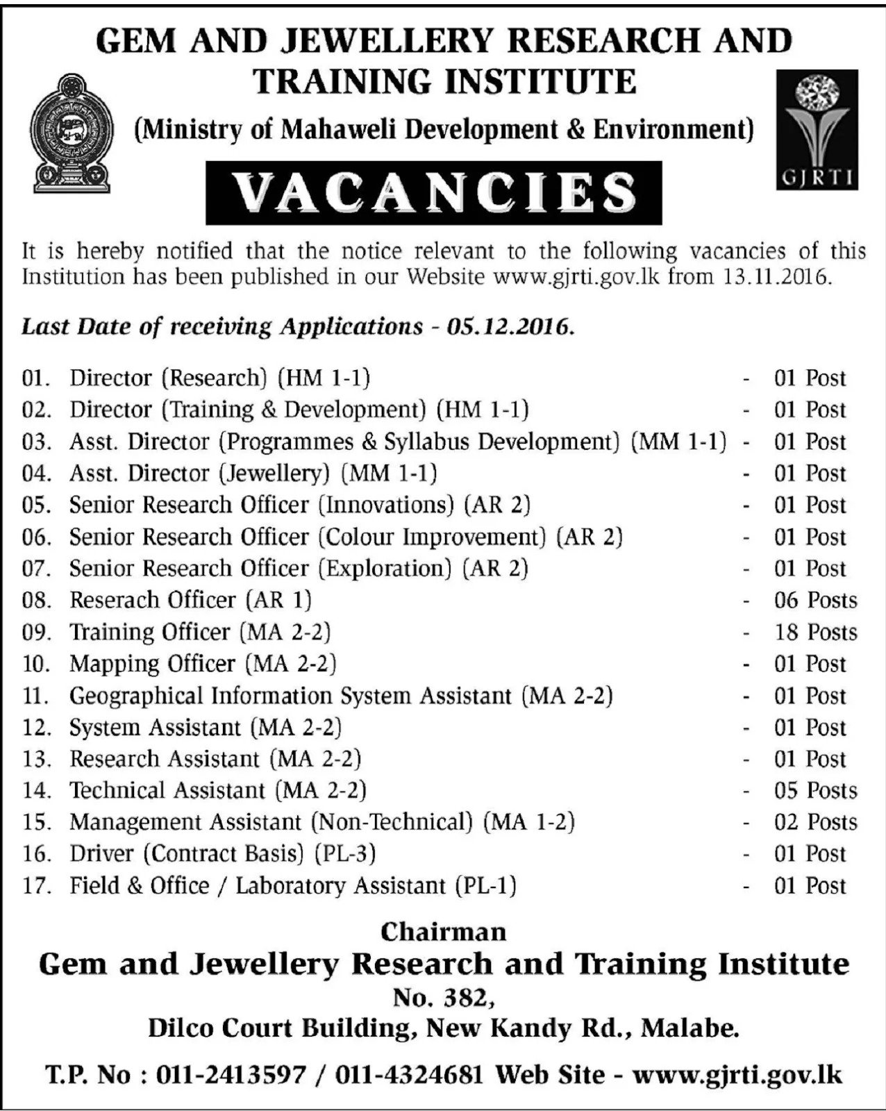 Gem & Jewellery Research & Training Institute Vacancies