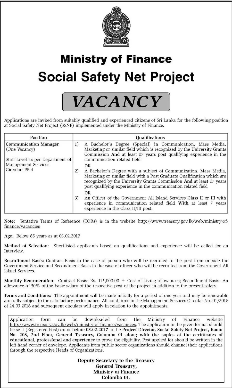 Communication Manager Job Vacancy in Ministry of Finance