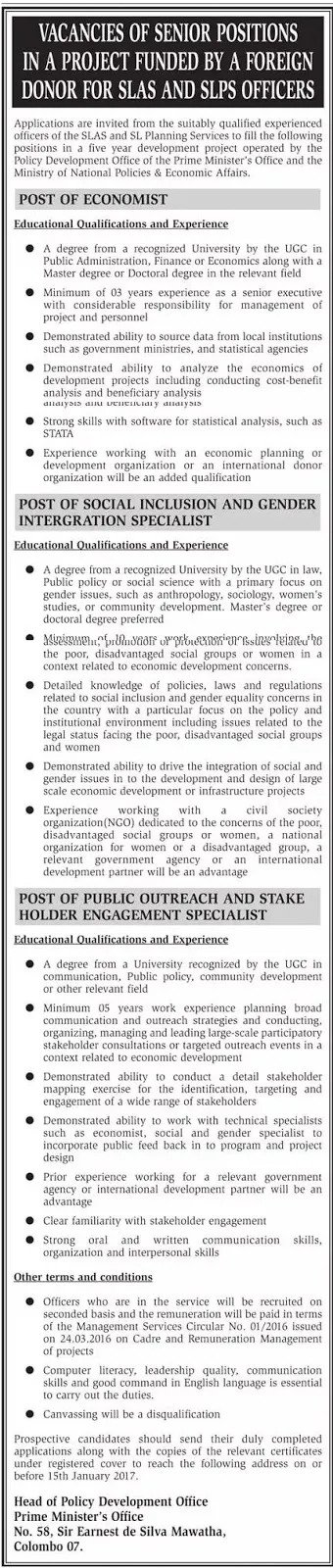 Information Officer / Graphic Designer Vacancies in Prime Minister’s Office