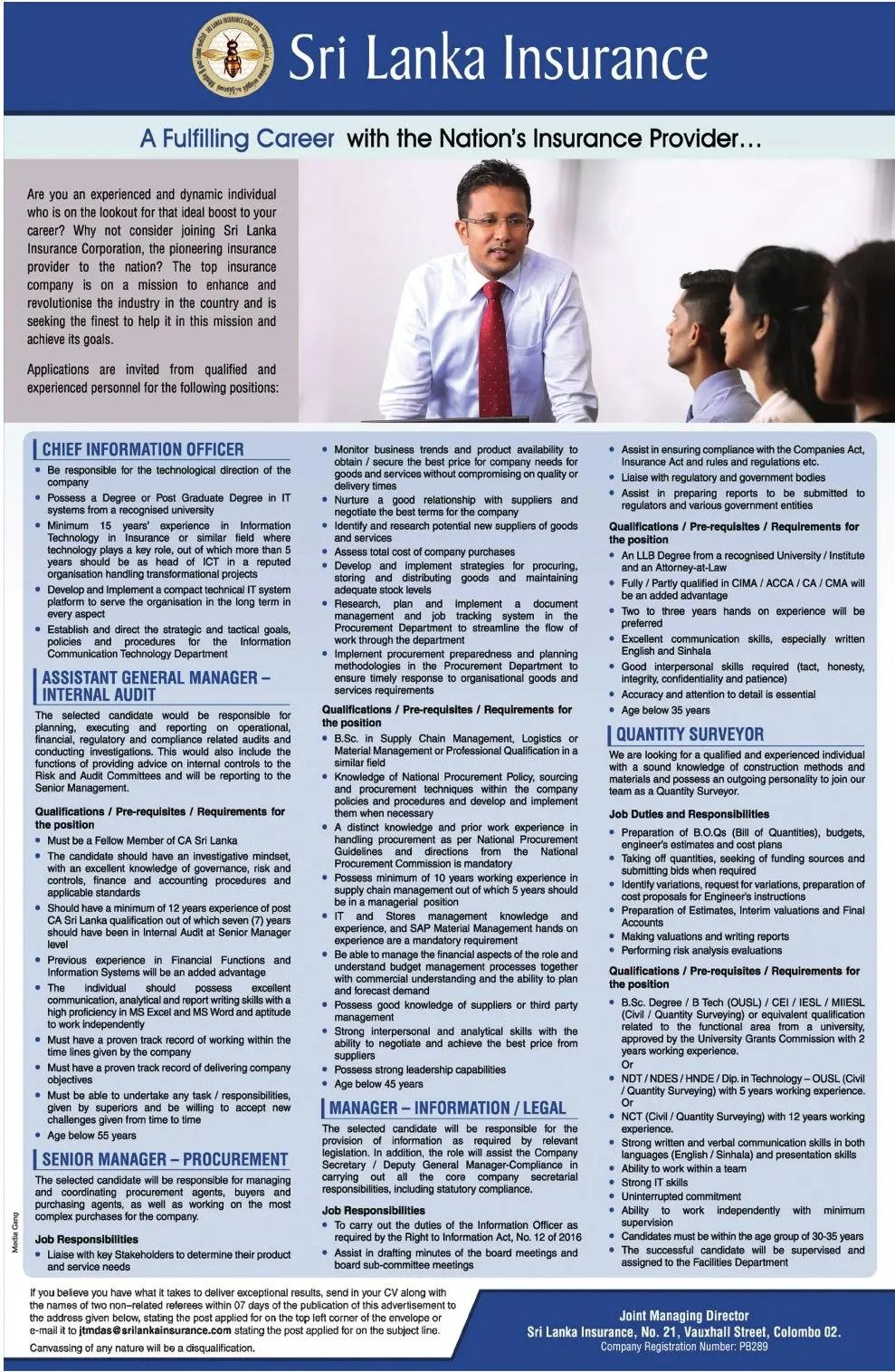 Sri Lanka Insurance Vacancies