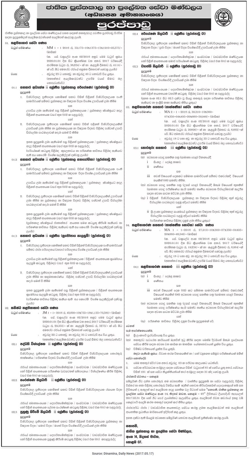 Vacancies Details of National Library & Documentation Services Board