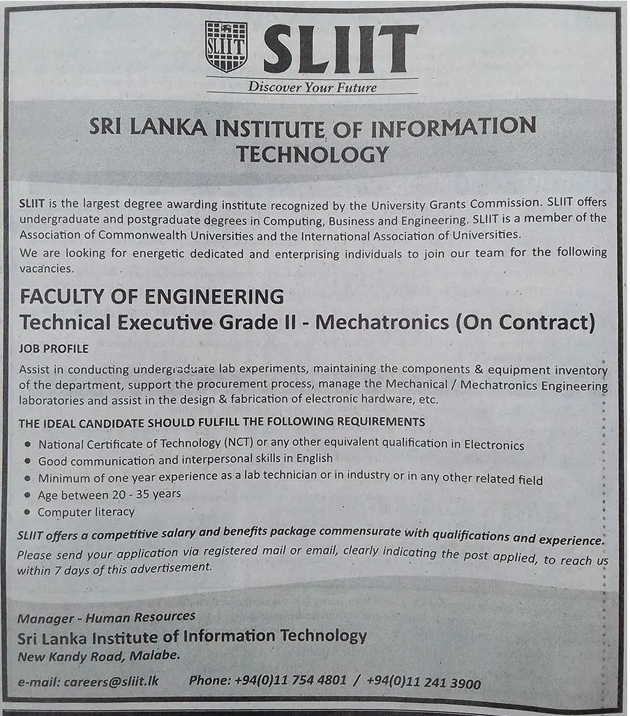 Technical Executive - Sri Lanka Institute of Information Technology
