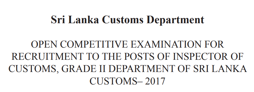 Inspector of Customs (Open) - Sri Lanka Customs Department