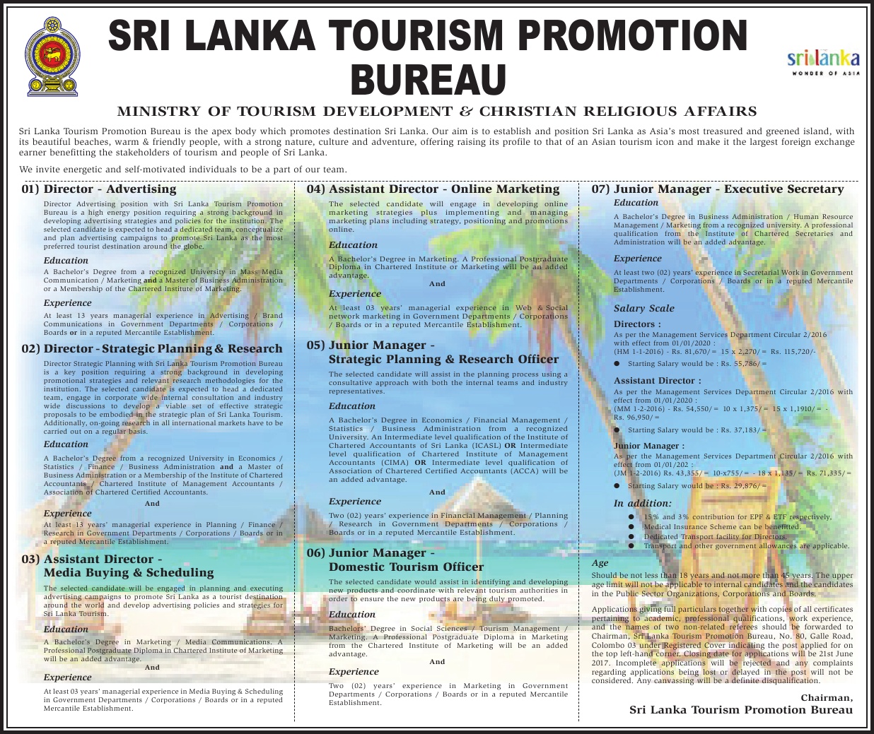 Sri Lanka Tourism Promotion Bureau Vacancies