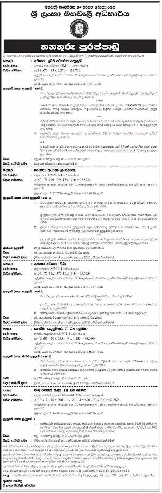 Mahaweli Authority Lanka Vacancies