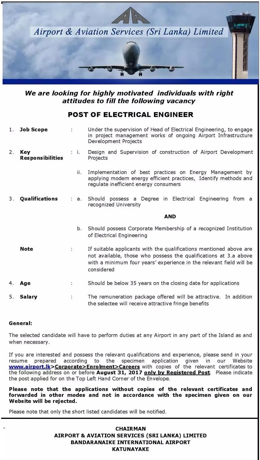 Electrical Engineer – Airport & Aviation Services