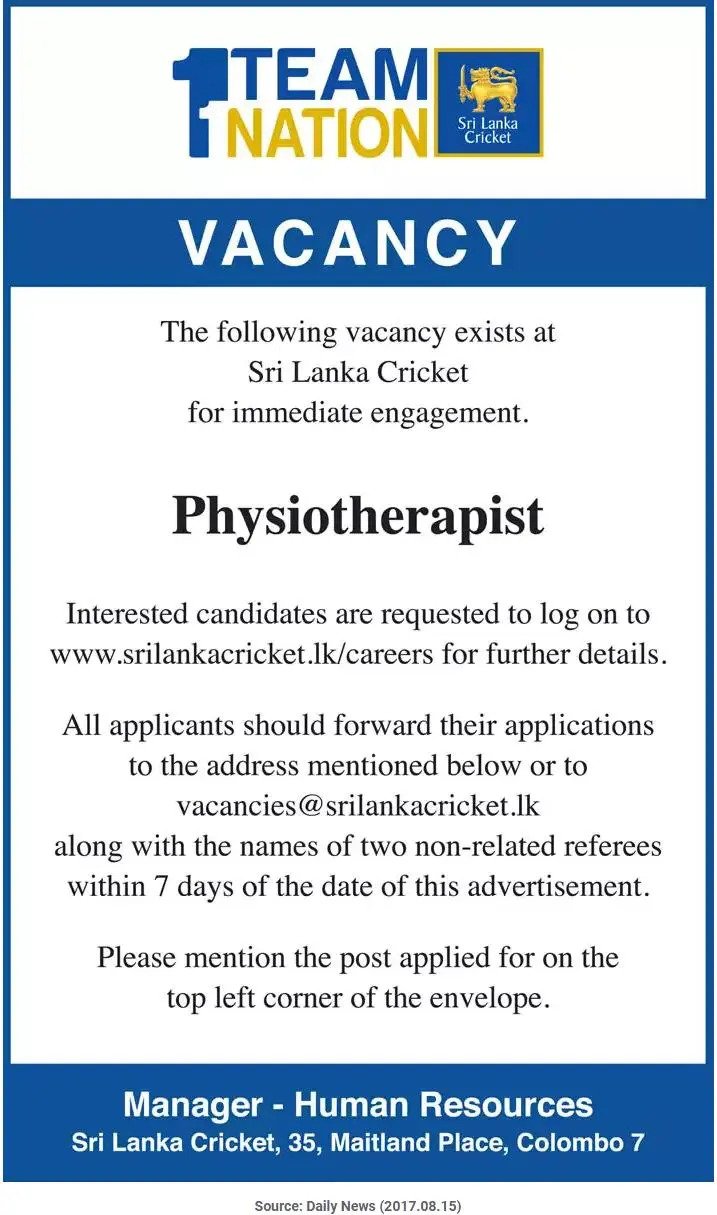 Physiotherapist – Sri Lanka Cricket