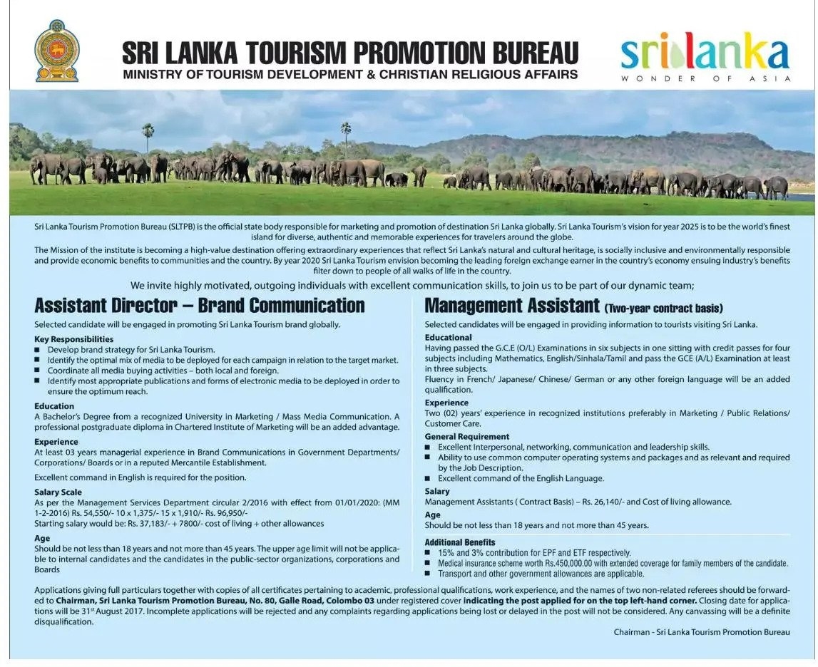 Management Assistant -Sri Lanka Tourism Promotion Bureau