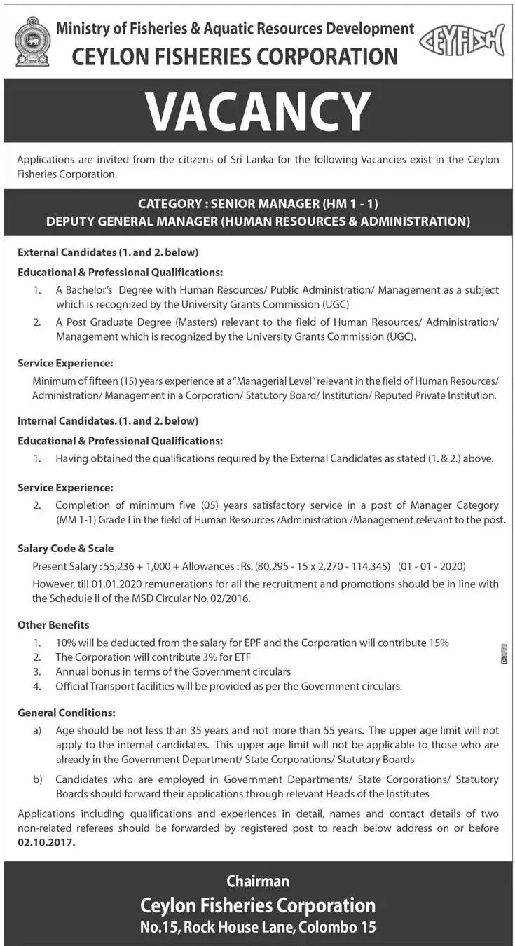 Ceylon Fisheries Corporation Vacancies