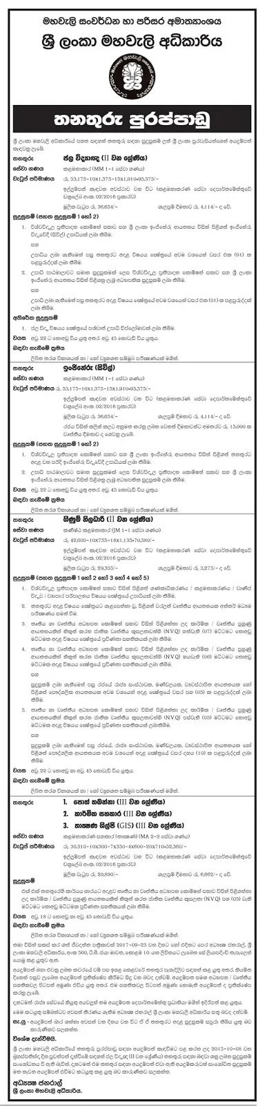 Sri Lanka Mahaweli Authority Vacancies