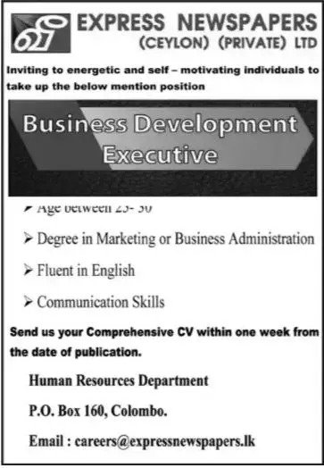 Business Development Executive - Express Newspapers (Ceylon) Pvt Ltd