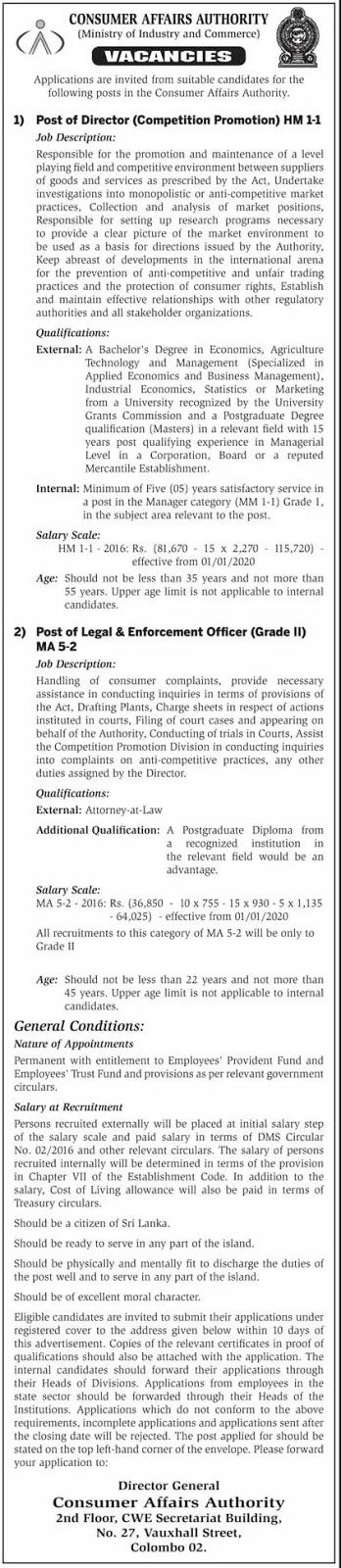 Director / Legal & Enforcement Officer – Consumer Affairs Authority