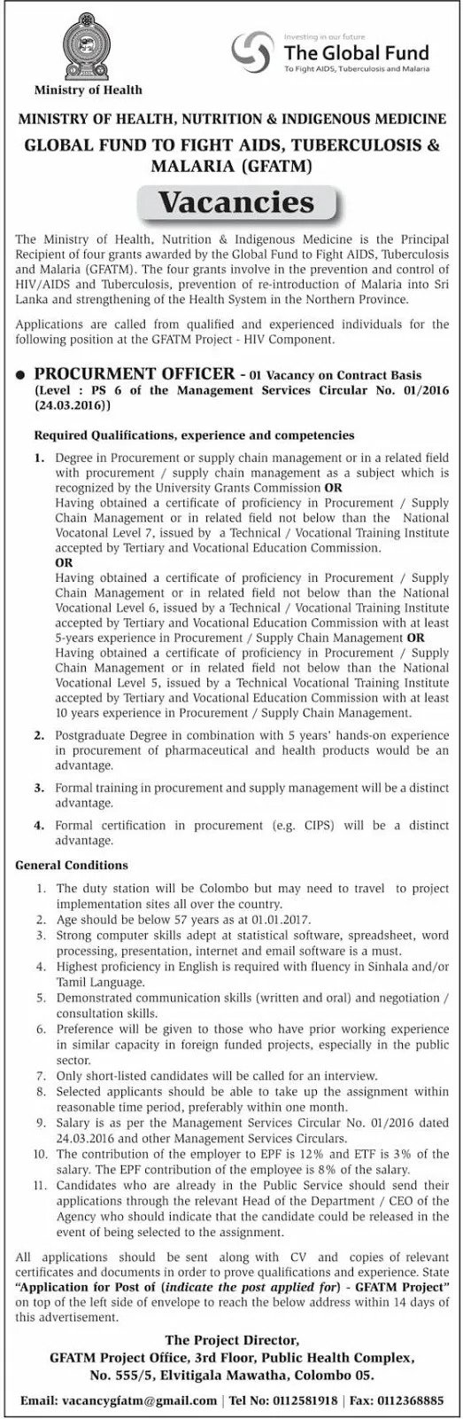 Procurement Officer Vacancy at Ministry of Health Nutrition