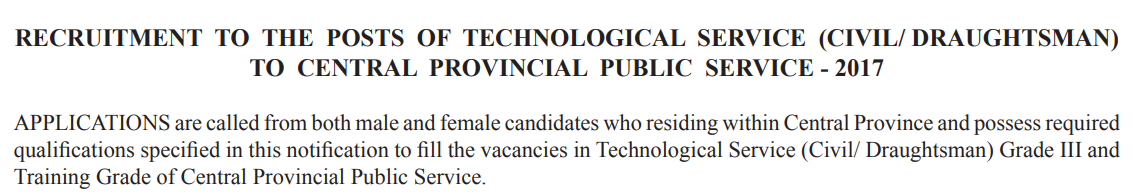 Central Provincial Public Service Posts of Technological Service