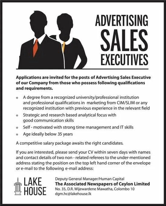 The Associated Newspapers of Ceylon Vacancy of Advertising Sales Executive