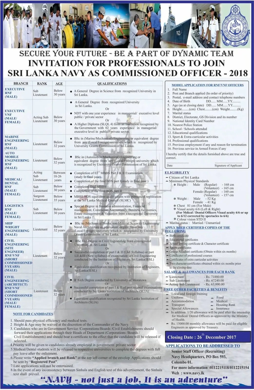 Commissioned Officer Vacancy at Sri Lanka Navy
