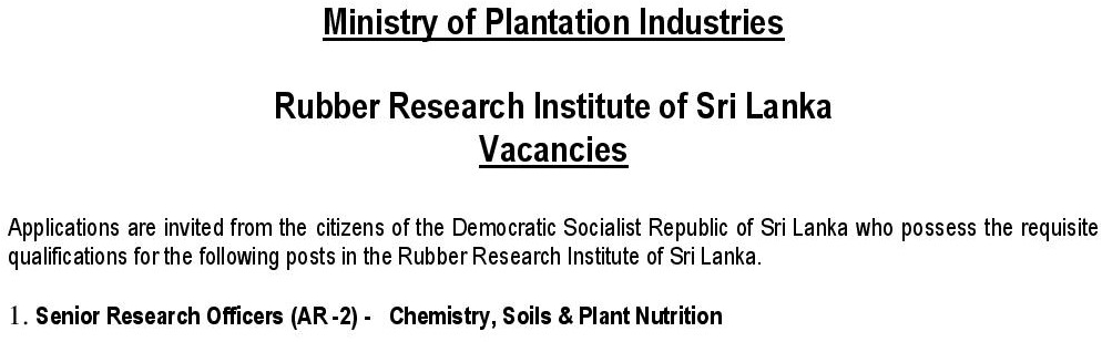 Rubber Research Institute Vacancies