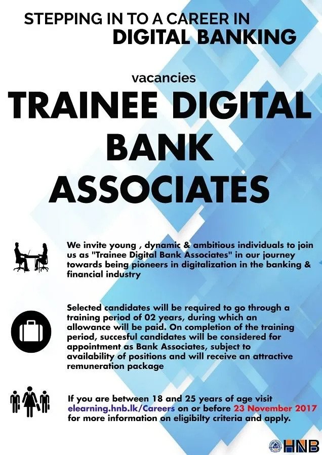 Trainee Digital Bank Associates Vacancy in HNB Bank