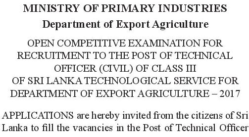 Technical Officer (Civil) - Department of Export Agriculture