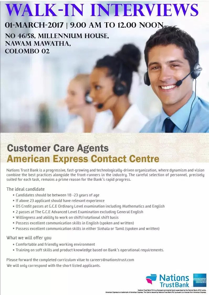 Customer Care Agent Vacancies in Nations Trust Bank