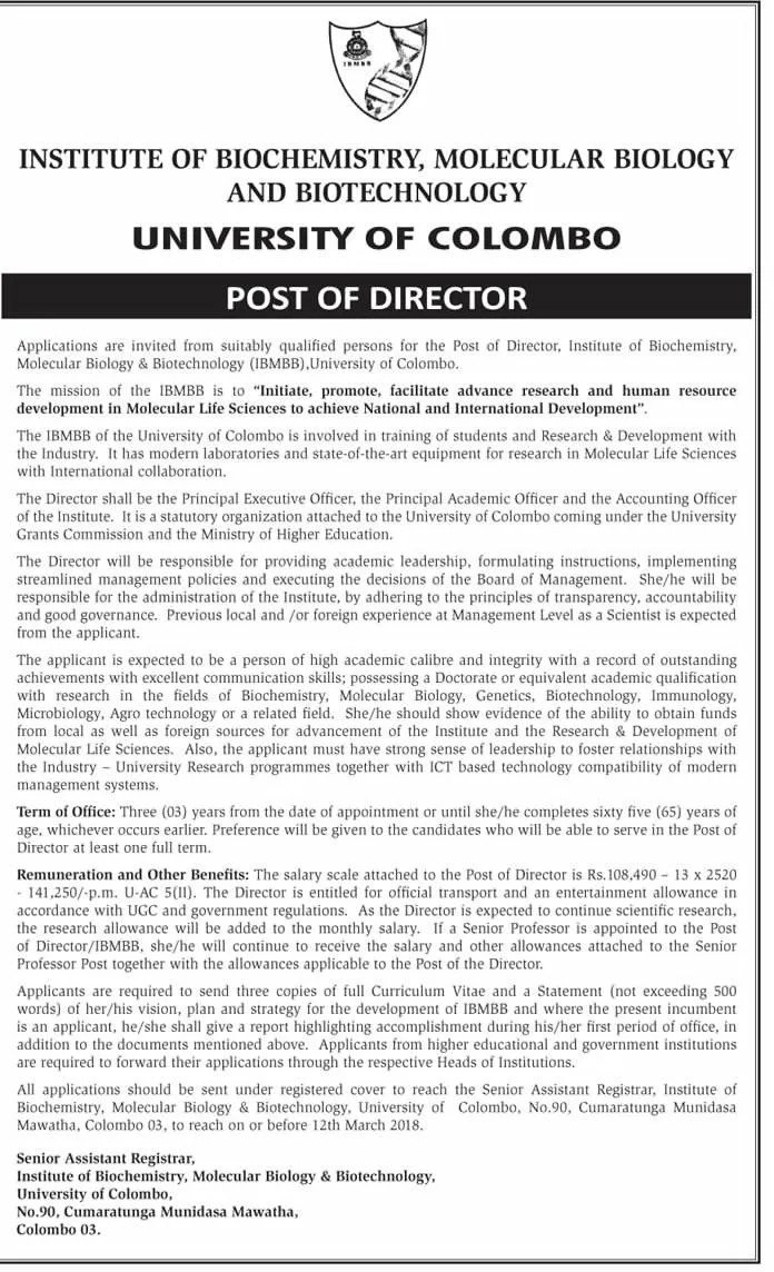 Director Vacancy at University of Colombo