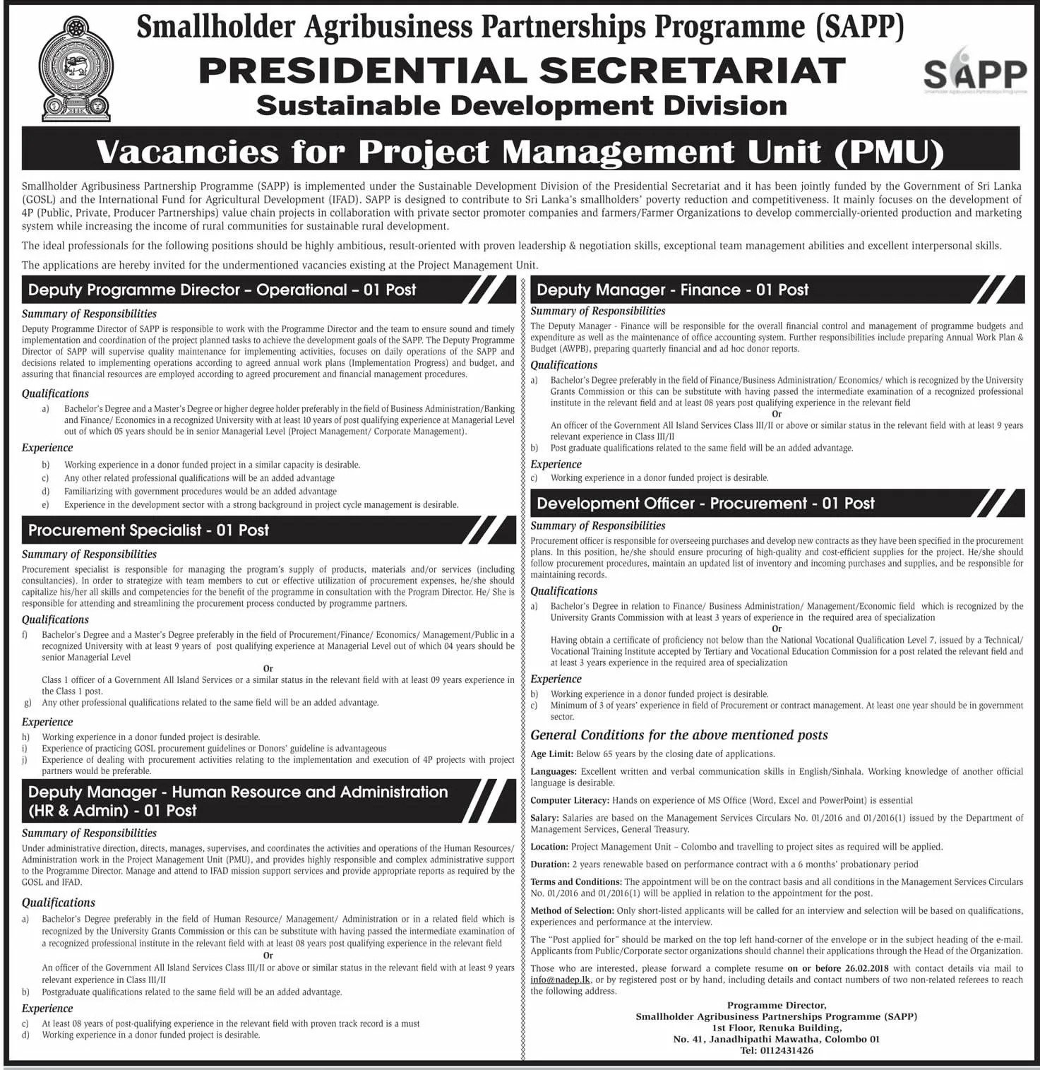 Presidential Secretariat Office Vacancies 2018